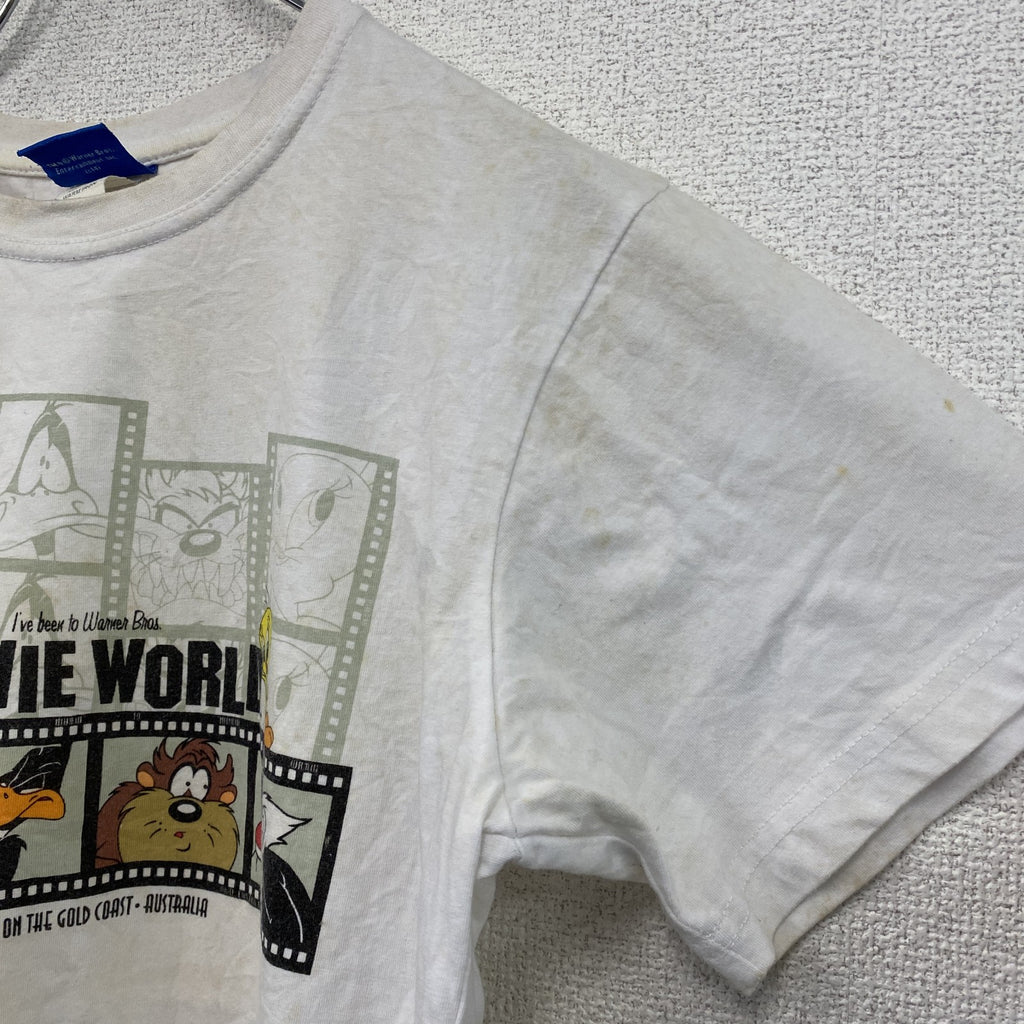 MOVIE WORLD　半袖プリントTシャツ　ワーナーブラザーズ・ムービーワールド　白　ホワイト　Sサイズ カットソー メンズ コットン 古着