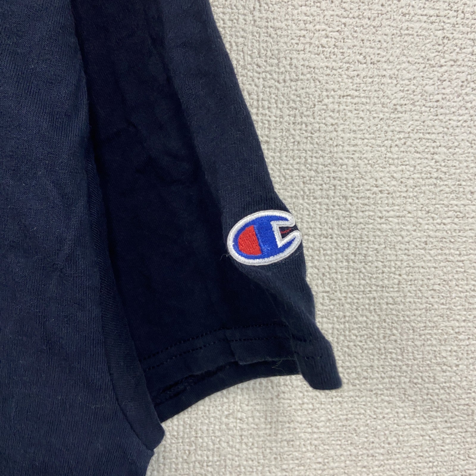 Champion　チャンピオン　半袖プリントTシャツ　デカロゴ　刺繍ロゴ　現行　紺　ネイビー　XLサイズ　古着