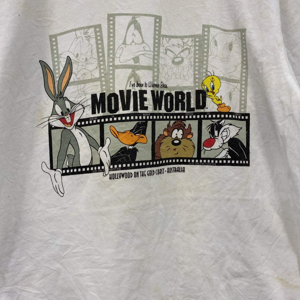 MOVIE WORLD　半袖プリントTシャツ　ワーナーブラザーズ・ムービーワールド　白　ホワイト　Sサイズ カットソー メンズ コットン 古着