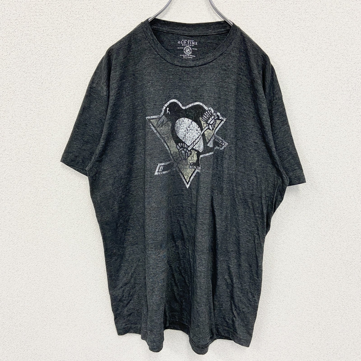 OLD TIME　半袖ロゴプリントTシャツ　ピッツバーグ・ペンギンズ　ダークグレー　ビックシルエット　XXLサイズ　古着