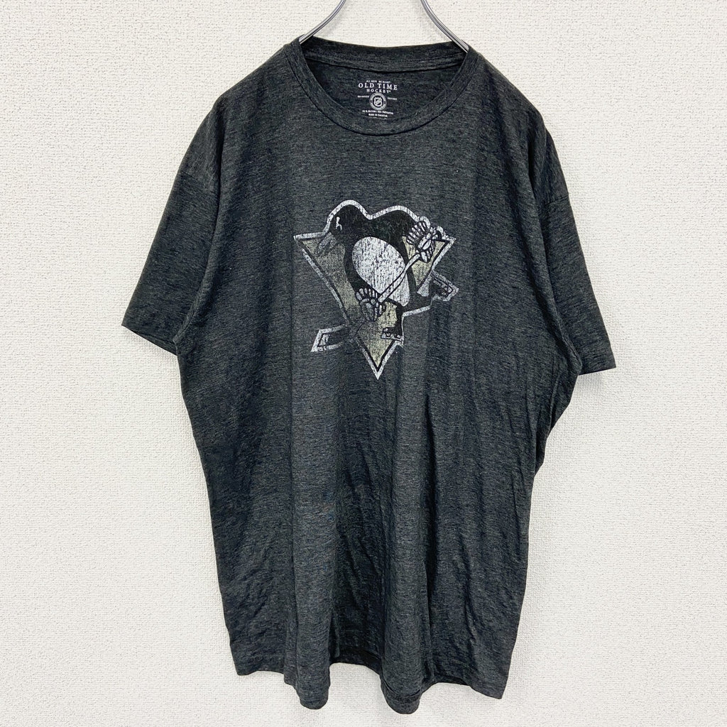 OLD TIME　半袖ロゴプリントTシャツ　ピッツバーグ・ペンギンズ　ダークグレー　ビックシルエット　XXLサイズ　古着