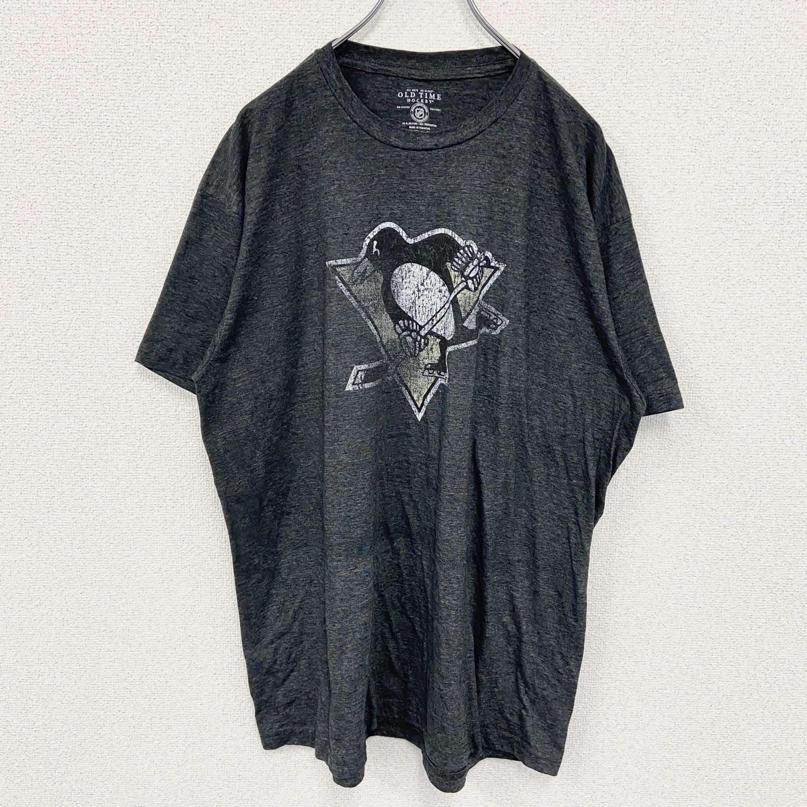 OLD TIME　半袖ロゴプリントTシャツ　ピッツバーグ・ペンギンズ　ダークグレー　ビックシルエット　XXLサイズ　古着