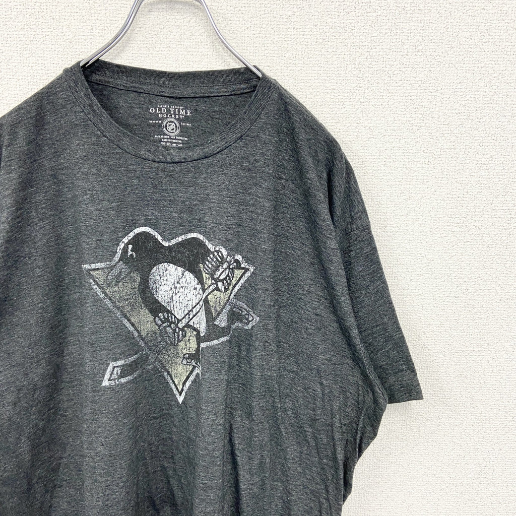 OLD TIME　半袖ロゴプリントTシャツ　ピッツバーグ・ペンギンズ　ダークグレー　ビックシルエット　XXLサイズ　古着