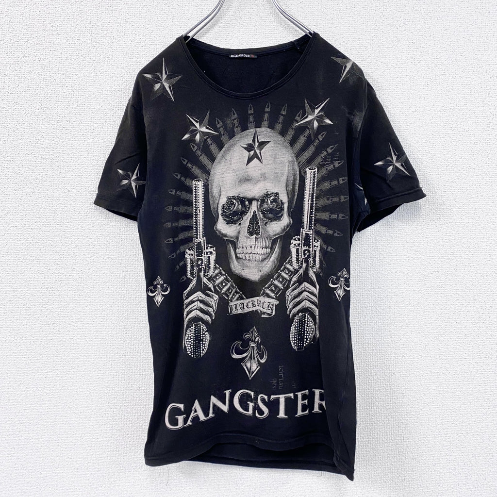 BLACK ROCK　ブラック ロック　半袖プリントTシャツ　ドクロ　ラインストーン　黒　ブラック　Sサイズ　古着