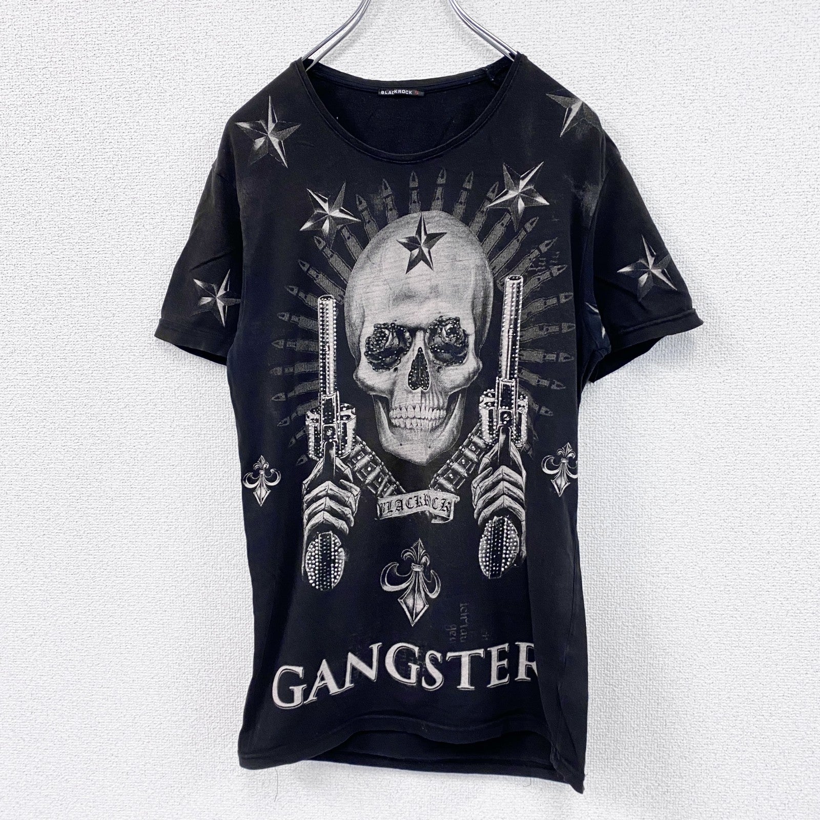 BLACK ROCK　ブラック ロック　半袖プリントTシャツ　ドクロ　ラインストーン　黒　ブラック　Sサイズ　古着