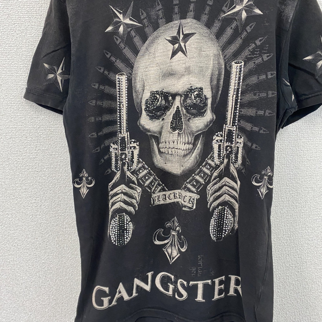 BLACK ROCK　ブラック ロック　半袖プリントTシャツ　ドクロ　ラインストーン　黒　ブラック　Sサイズ　古着
