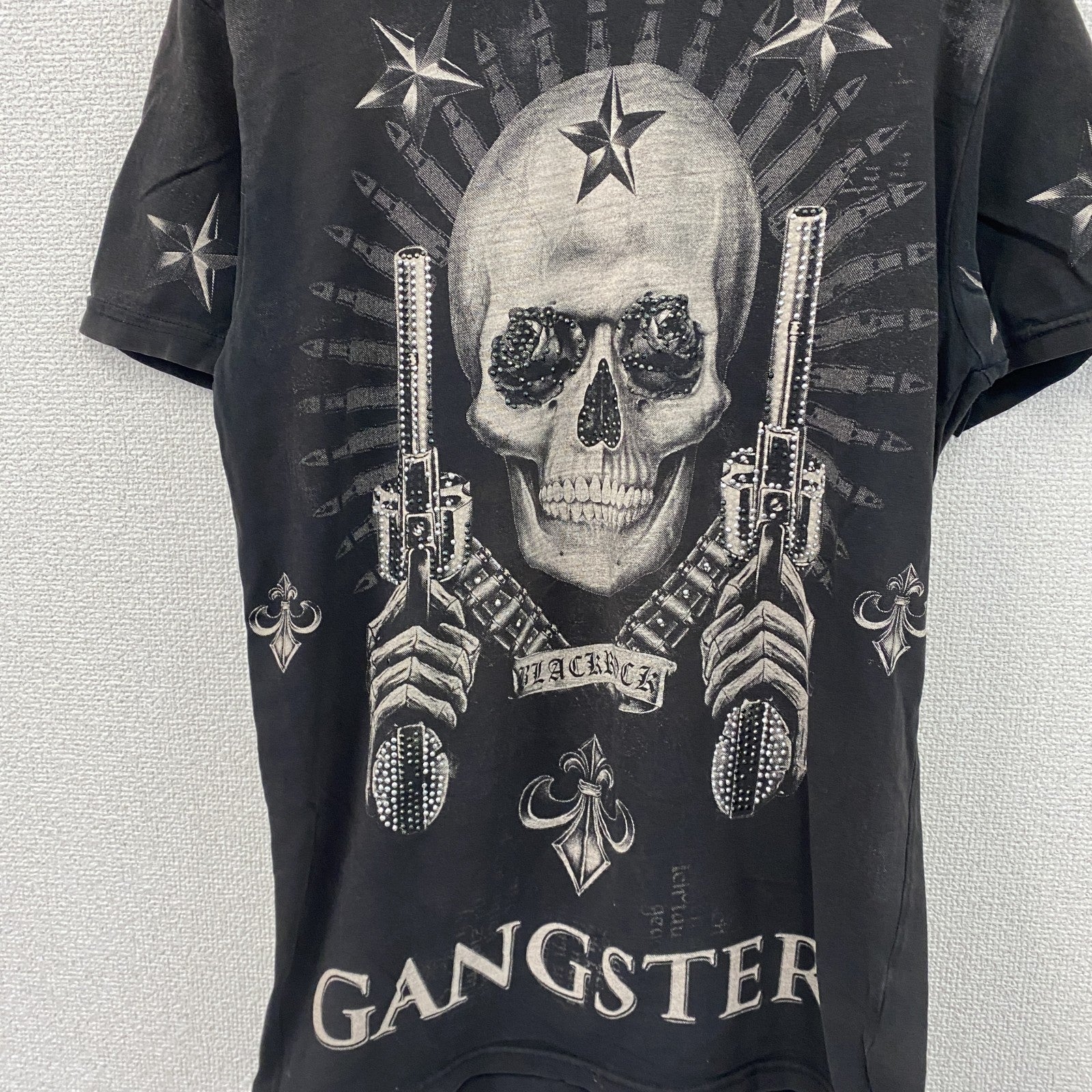 BLACK ROCK　ブラック ロック　半袖プリントTシャツ　ドクロ　ラインストーン　黒　ブラック　Sサイズ　古着
