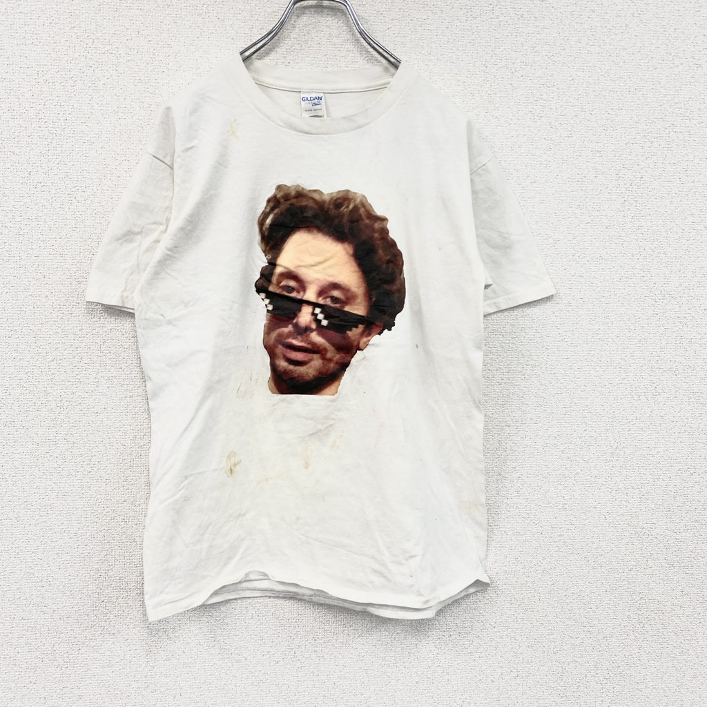 GILDAN　ギルダン　半袖プリントTシャツ　人物T　誰やねん　白　ホワイト　Mサイズ　古着