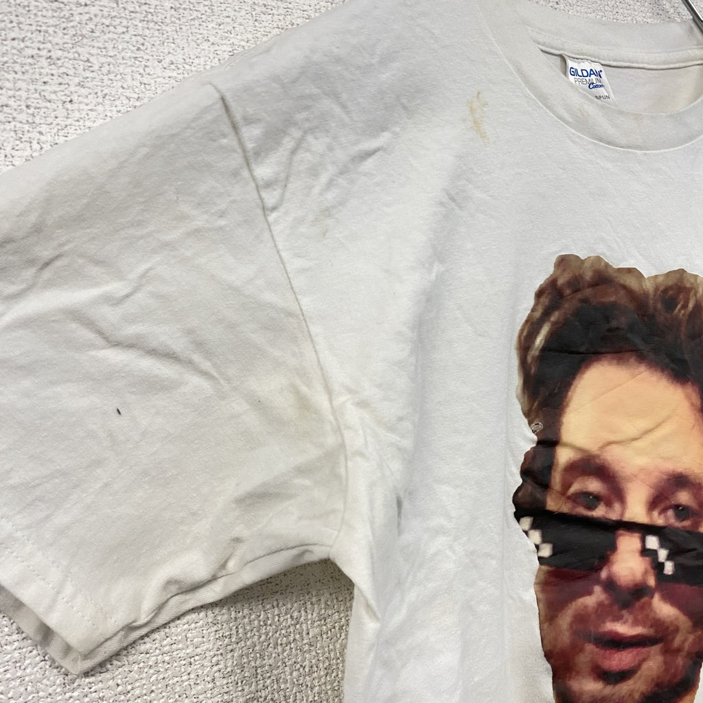 GILDAN　ギルダン　半袖プリントTシャツ　人物T　誰やねん　白　ホワイト　Mサイズ　古着