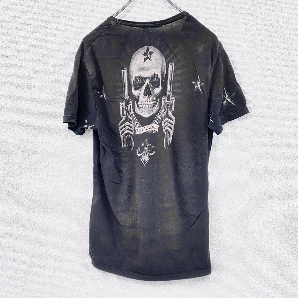 BLACK ROCK　ブラック ロック　半袖プリントTシャツ　ドクロ　ラインストーン　黒　ブラック　Sサイズ　古着