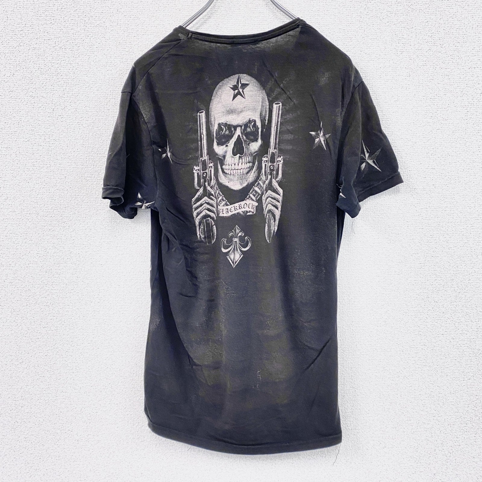 BLACK ROCK　ブラック ロック　半袖プリントTシャツ　ドクロ　ラインストーン　黒　ブラック　Sサイズ　古着