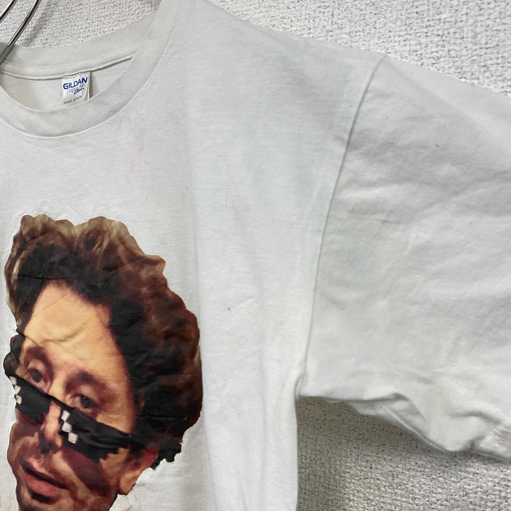 GILDAN　ギルダン　半袖プリントTシャツ　人物T　誰やねん　白　ホワイト　Mサイズ　古着