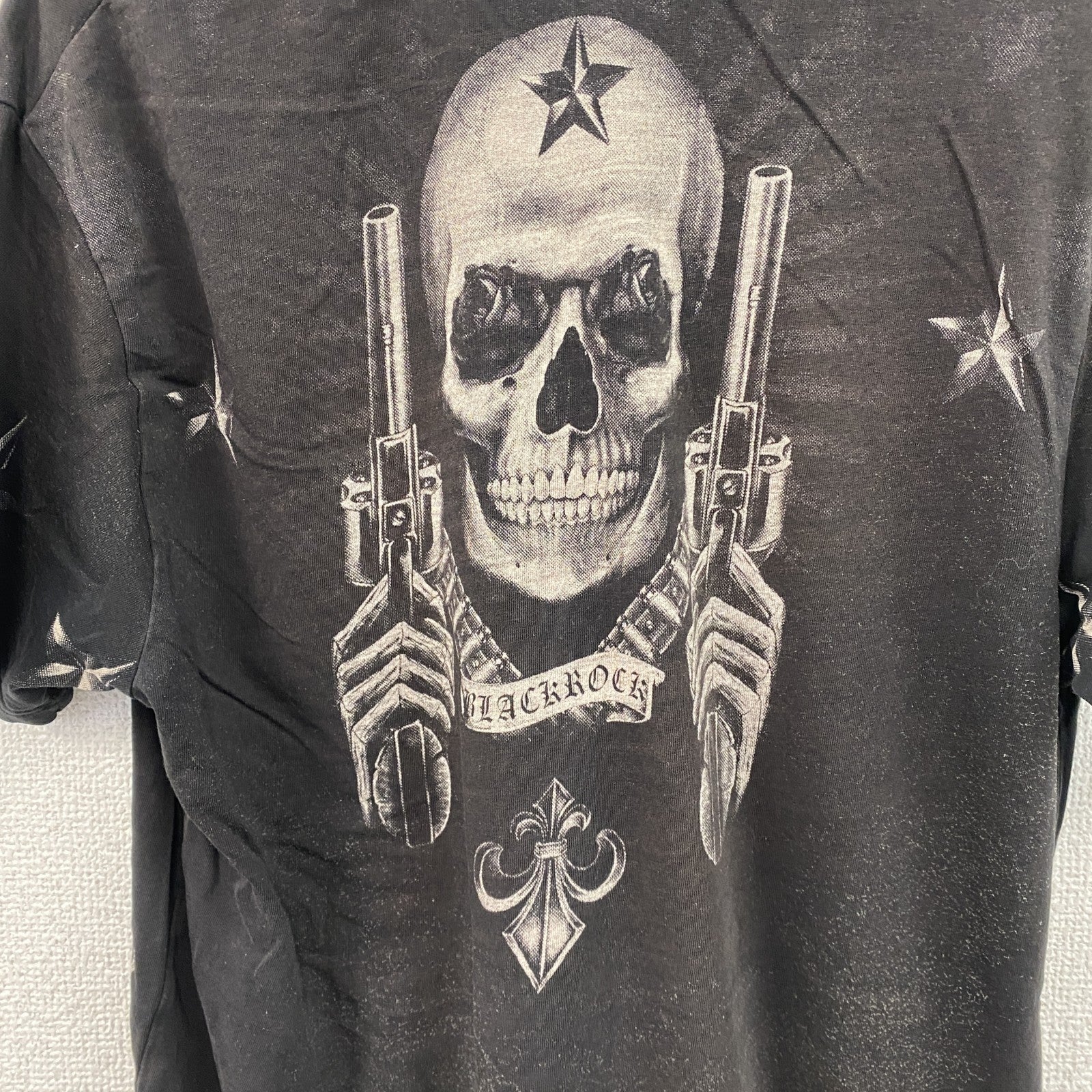 BLACK ROCK　ブラック ロック　半袖プリントTシャツ　ドクロ　ラインストーン　黒　ブラック　Sサイズ　古着