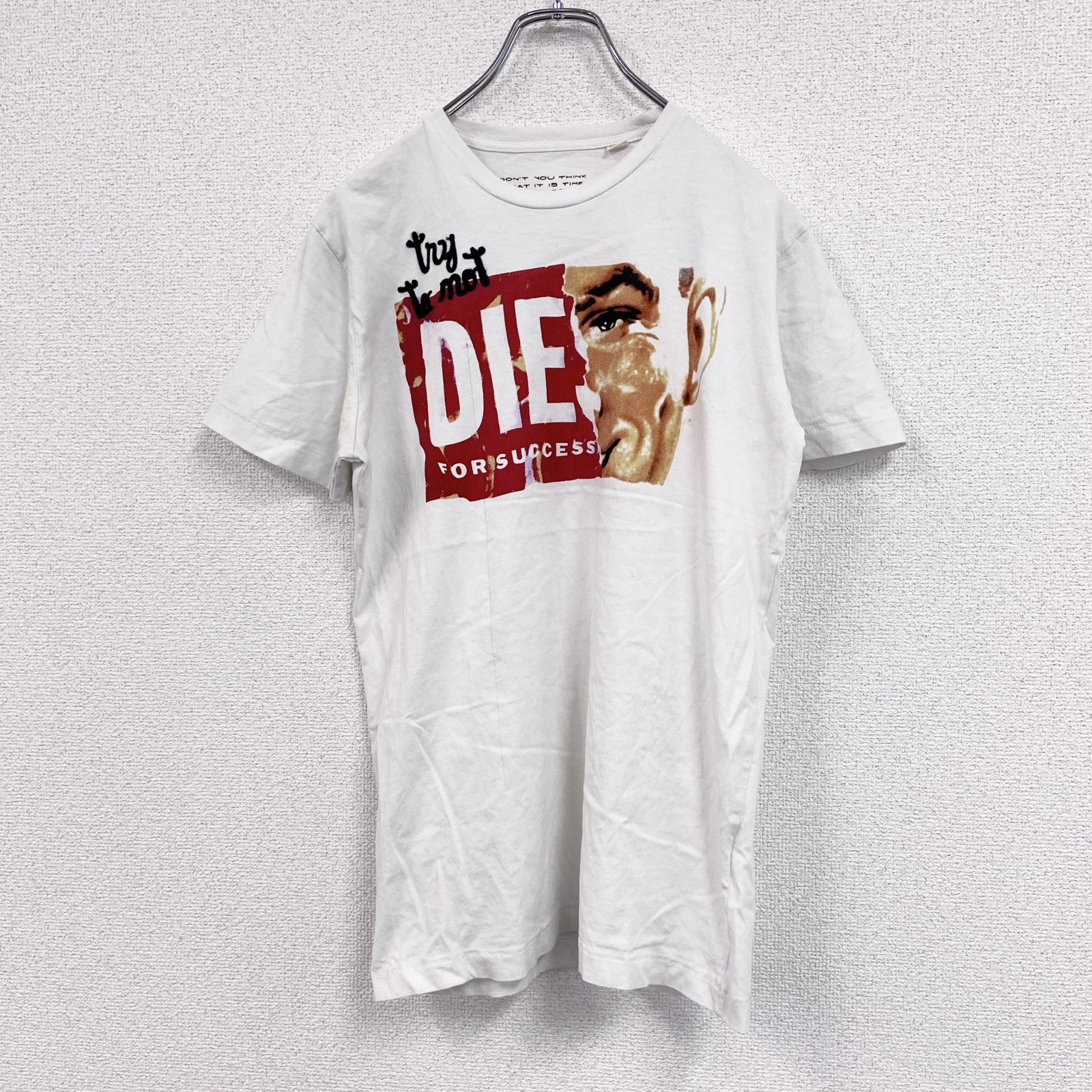 DIESEL　ディーゼル　半袖プリントTシャツ　シングルステッチ　白　ホワイト　Sサイズ　古着