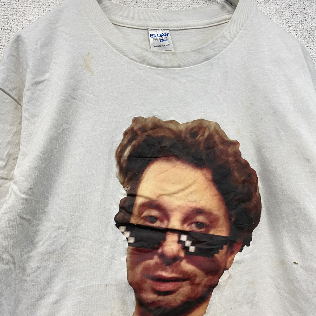 GILDAN　ギルダン　半袖プリントTシャツ　人物T　誰やねん　白　ホワイト　Mサイズ　古着