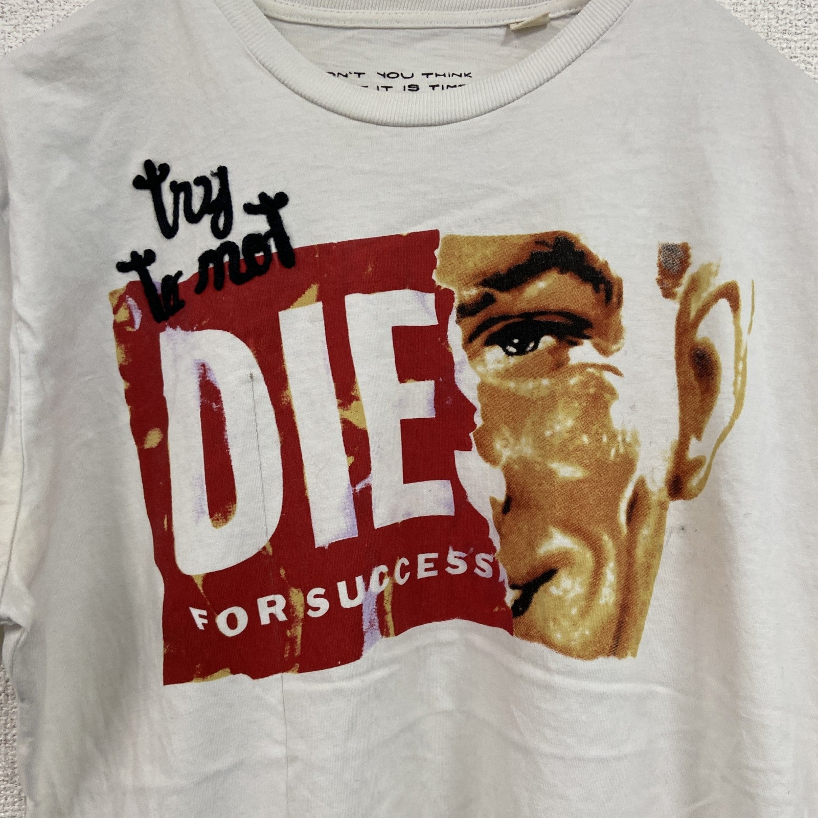 DIESEL　ディーゼル　半袖プリントTシャツ　シングルステッチ　白　ホワイト　Sサイズ　古着