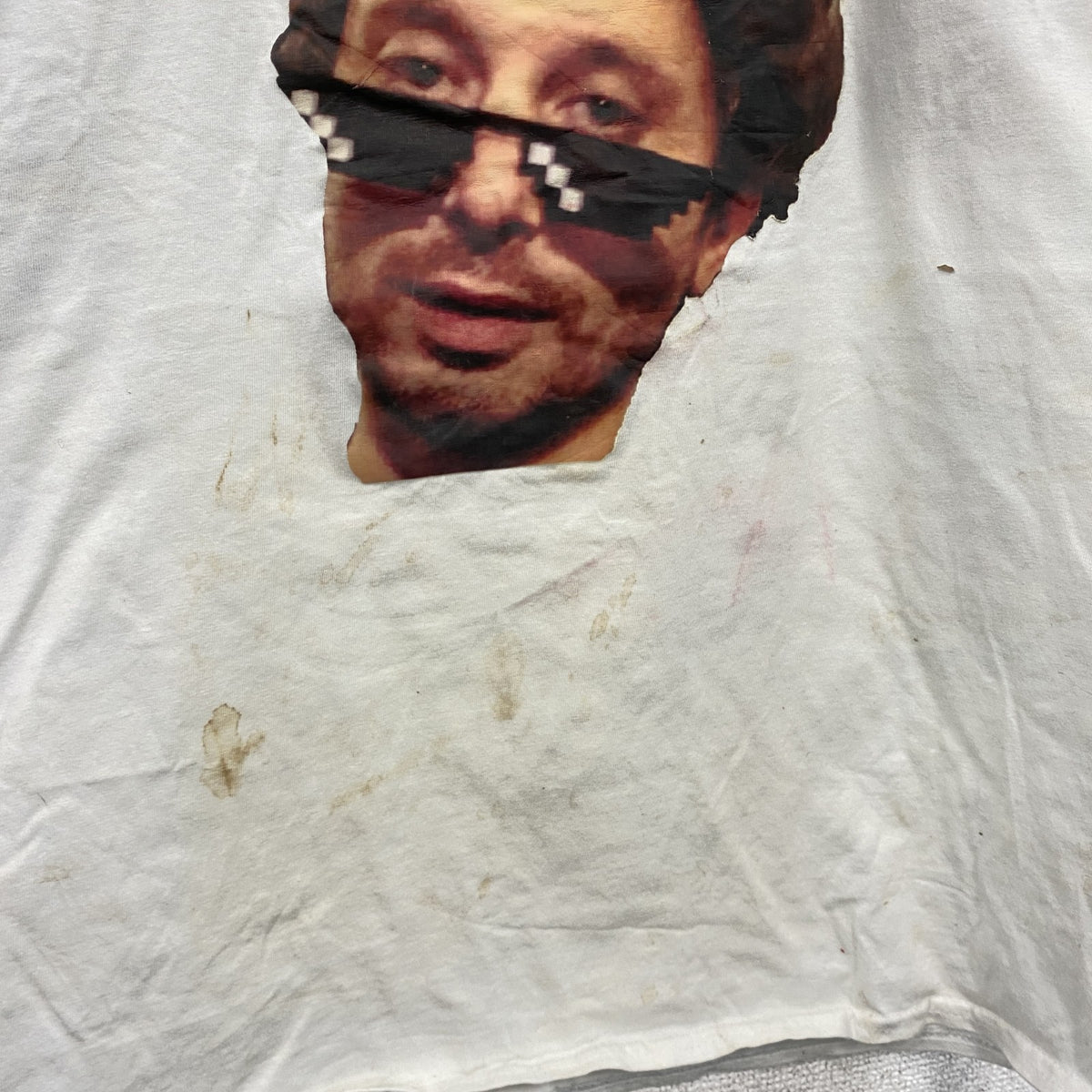 GILDAN　ギルダン　半袖プリントTシャツ　人物T　誰やねん　白　ホワイト　Mサイズ　古着