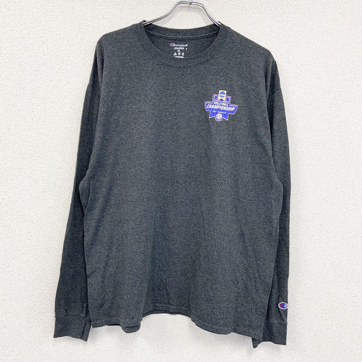 Champion　チャンピオン　NCAA　長袖プリントTシャツ　灰色　グレー　XLサイズ　古着