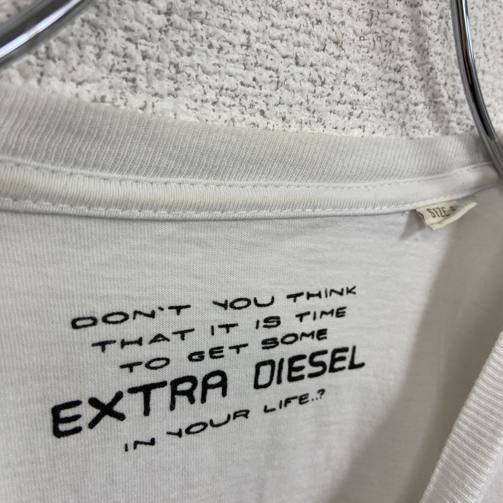 DIESEL　ディーゼル　半袖プリントTシャツ　シングルステッチ　白　ホワイト　Sサイズ　古着
