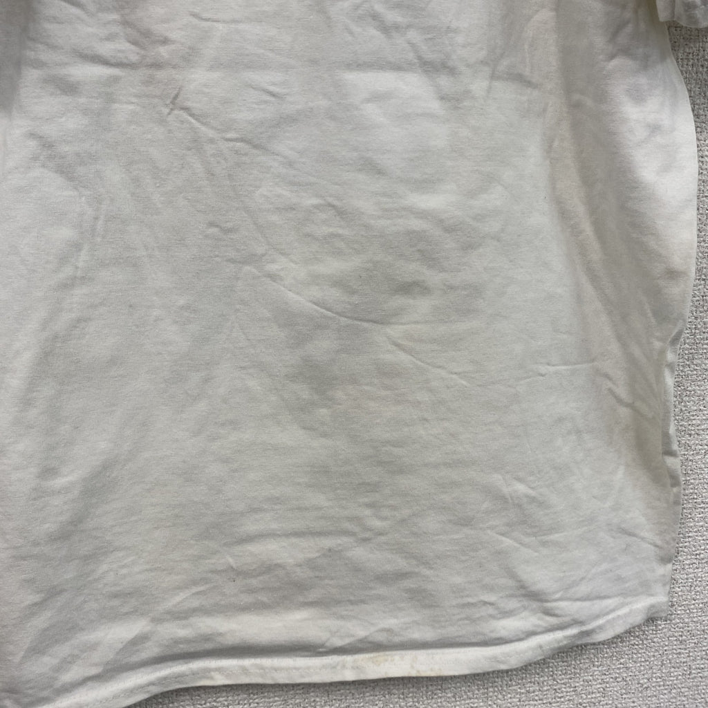 GILDAN　ギルダン　半袖プリントTシャツ　人物T　誰やねん　白　ホワイト　Mサイズ　古着