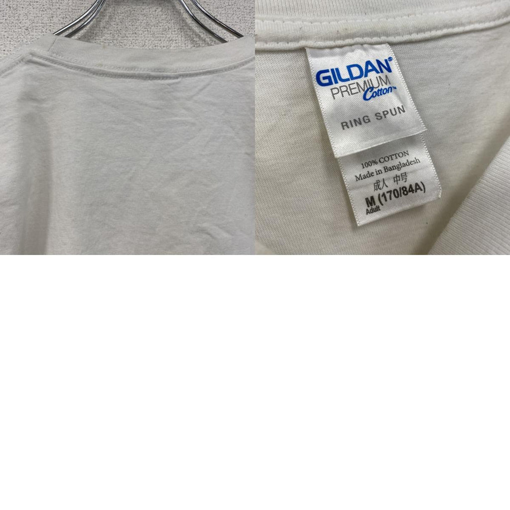 GILDAN　ギルダン　半袖プリントTシャツ　人物T　誰やねん　白　ホワイト　Mサイズ　古着