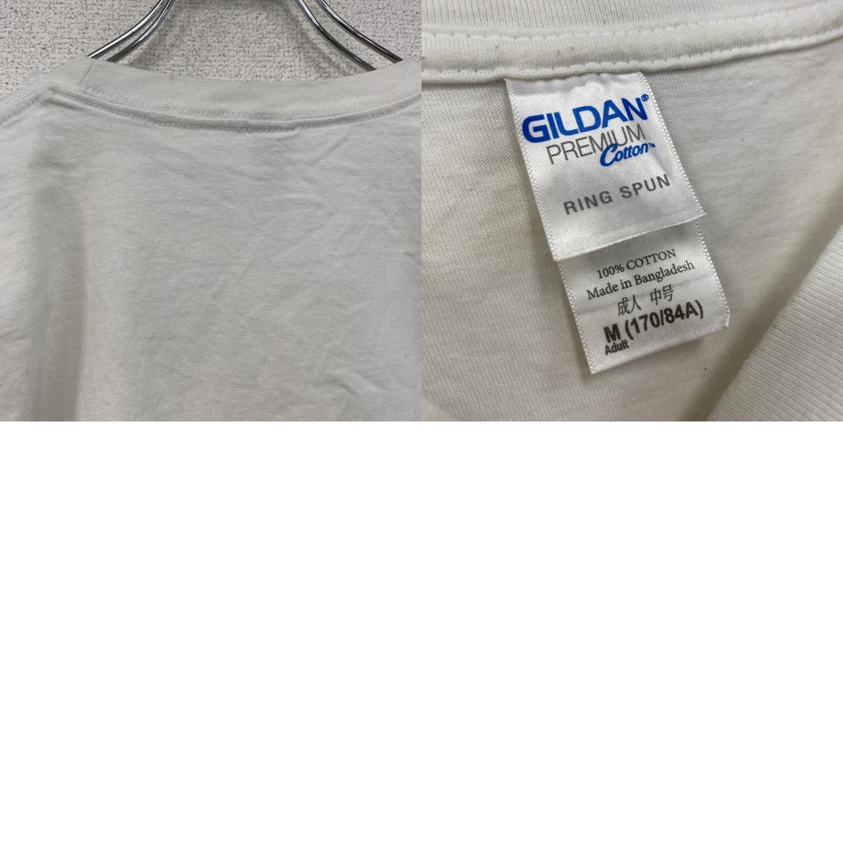 GILDAN　ギルダン　半袖プリントTシャツ　人物T　誰やねん　白　ホワイト　Mサイズ　古着