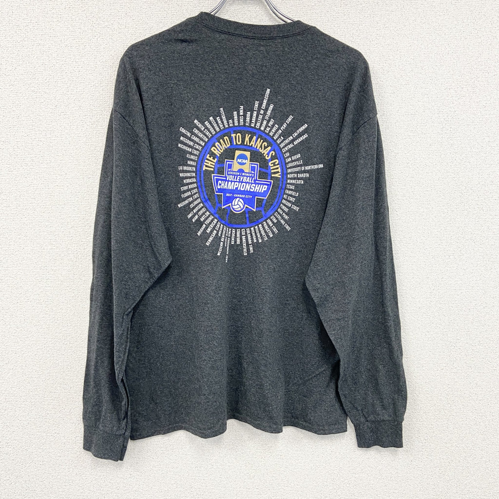 Champion　チャンピオン　NCAA　長袖プリントTシャツ　灰色　グレー　XLサイズ　古着