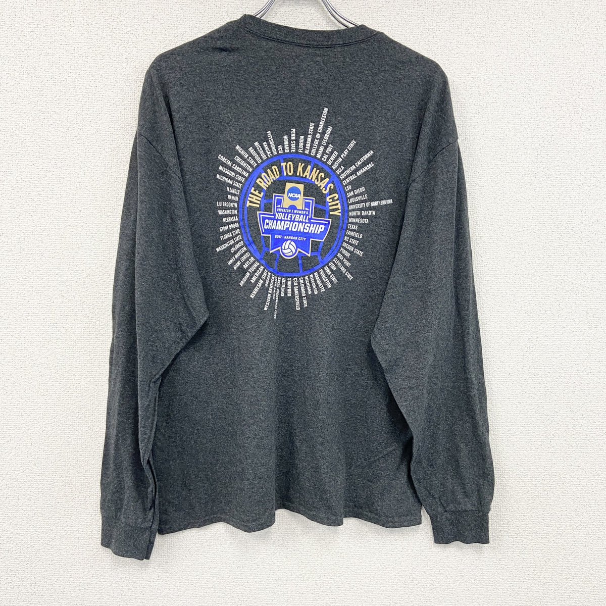 Champion　チャンピオン　NCAA　長袖プリントTシャツ　灰色　グレー　XLサイズ　古着
