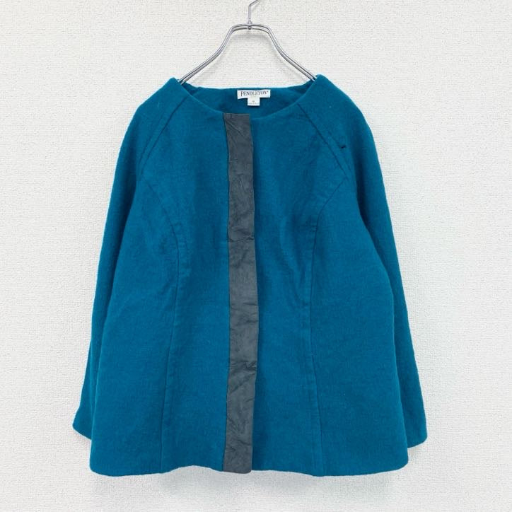 00s　PENDELTON　ペンドルトン　ノーカラーウールジャケット　比翼仕立て　青　ブルー　１Xサイズ　古着