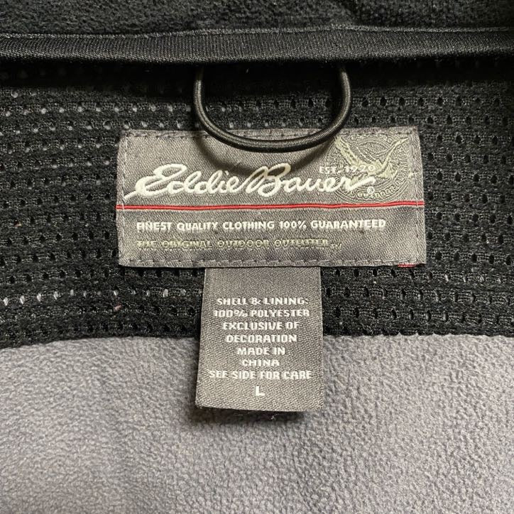 古着 used　90s　Eddie Bauer　長袖ロゴ刺繍ジップアップブルゾン　裏地フリース　黒　ヴィンテージ　Lサイズ