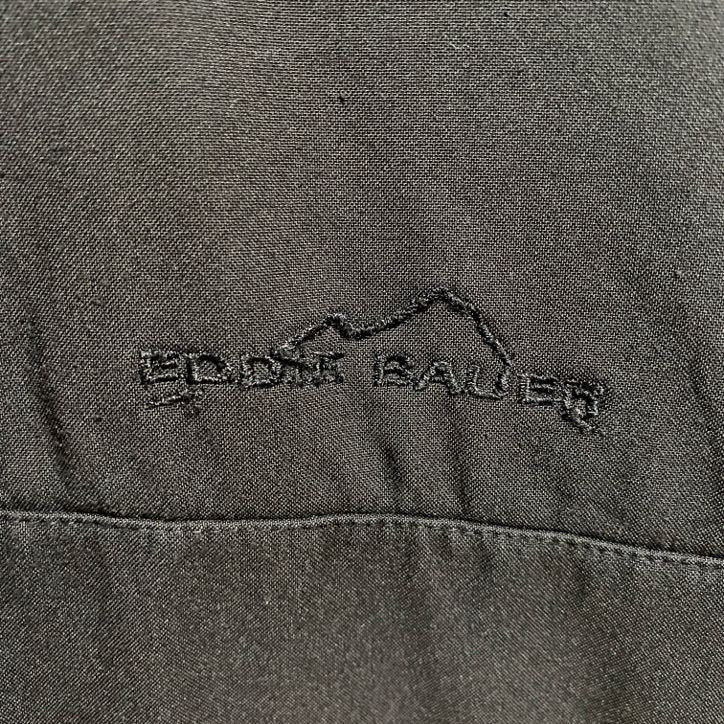 古着 used　90s　Eddie Bauer　長袖ロゴ刺繍ジップアップブルゾン　裏地フリース　黒　ヴィンテージ　Lサイズ