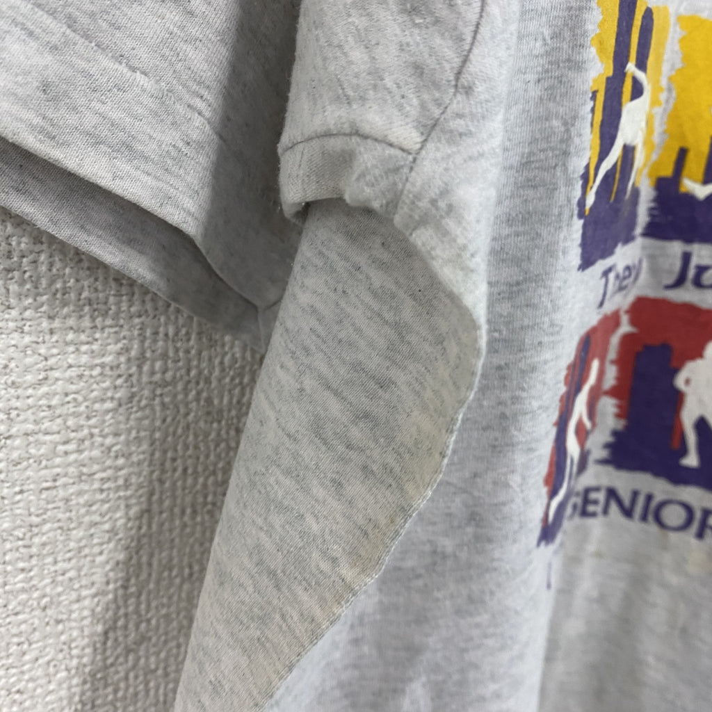 ～90s　半袖プリントTシャツ　シングルステッチ　ヴィンテージ　スポーツ　灰色　グレー　古着