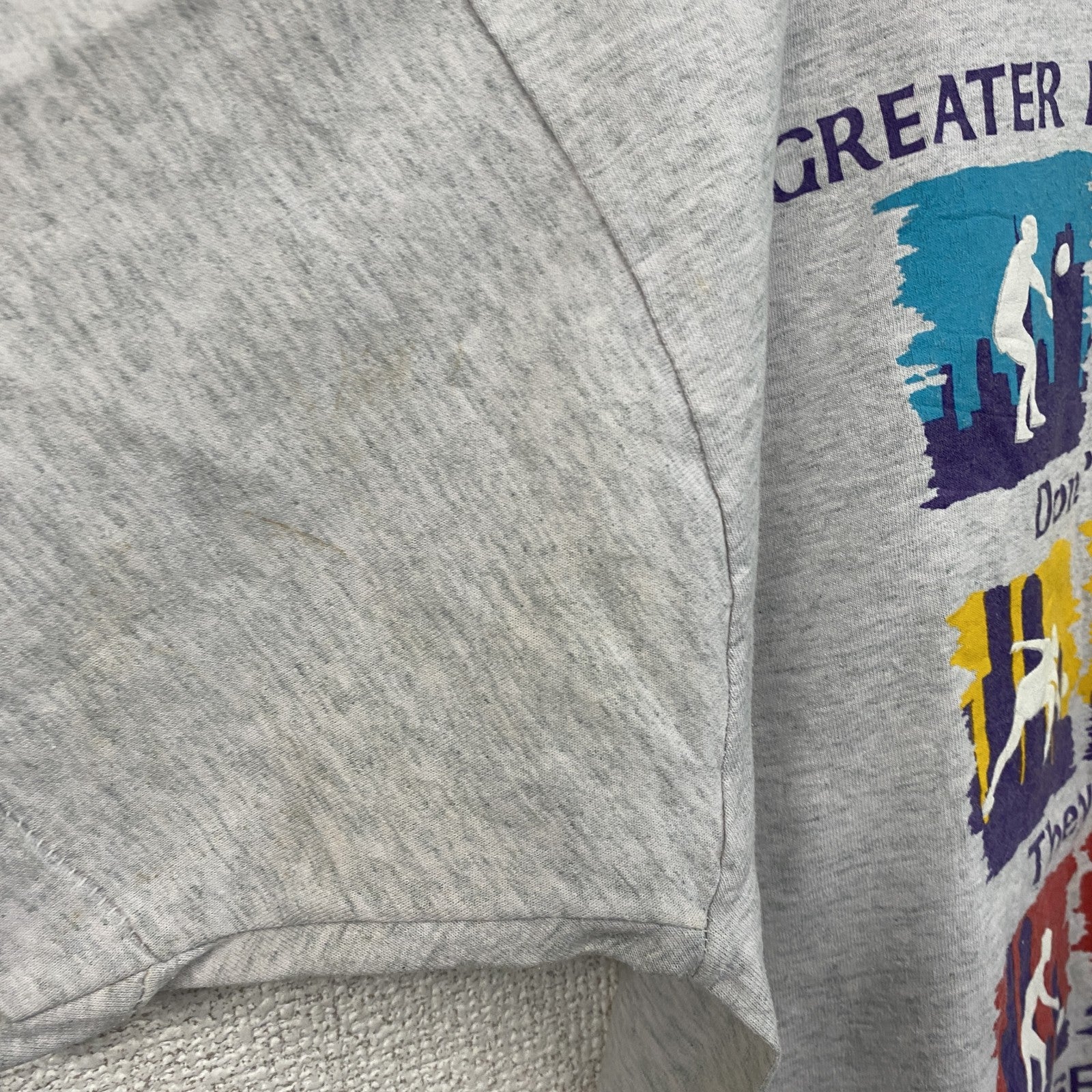～90s　半袖プリントTシャツ　シングルステッチ　ヴィンテージ　スポーツ　灰色　グレー　古着
