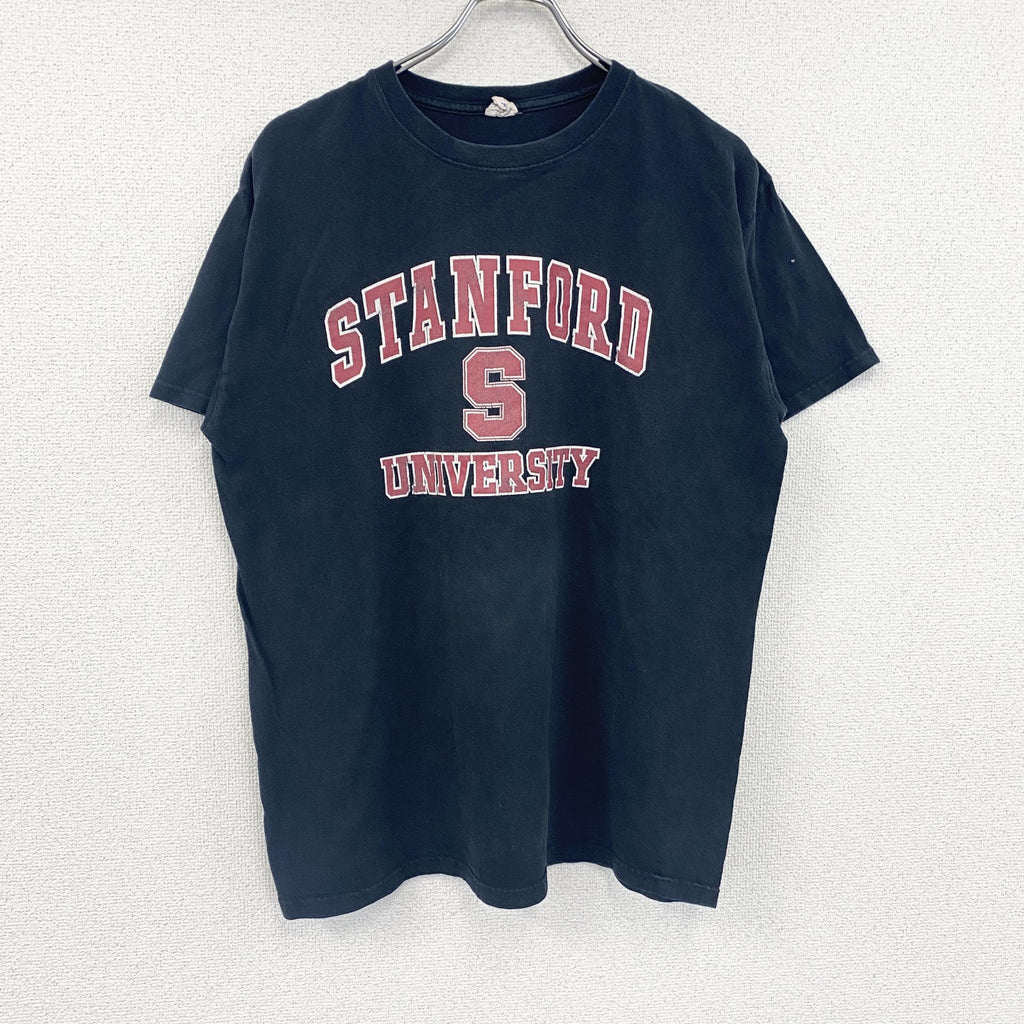 90s～　anvil　アンヴィルl　半袖Tシャツ　スタンフォード大学　カレッジロゴ　3連プリント　黒　ブラック　Lサイズ　　ヴィンテージ　古着