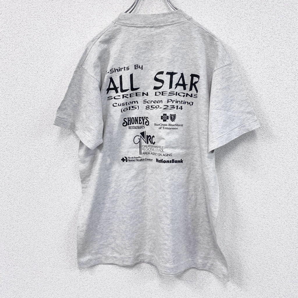 ～90s　半袖プリントTシャツ　シングルステッチ　ヴィンテージ　スポーツ　灰色　グレー　古着