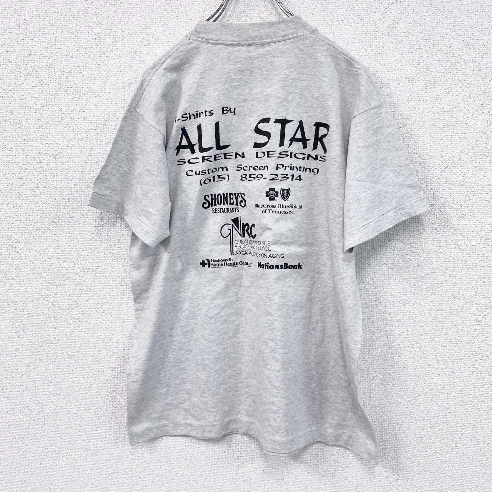 ～90s　半袖プリントTシャツ　シングルステッチ　ヴィンテージ　スポーツ　灰色　グレー　古着