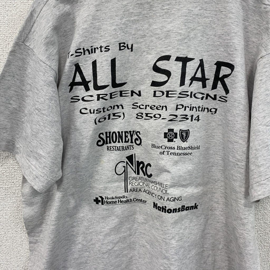 ～90s　半袖プリントTシャツ　シングルステッチ　ヴィンテージ　スポーツ　灰色　グレー　古着