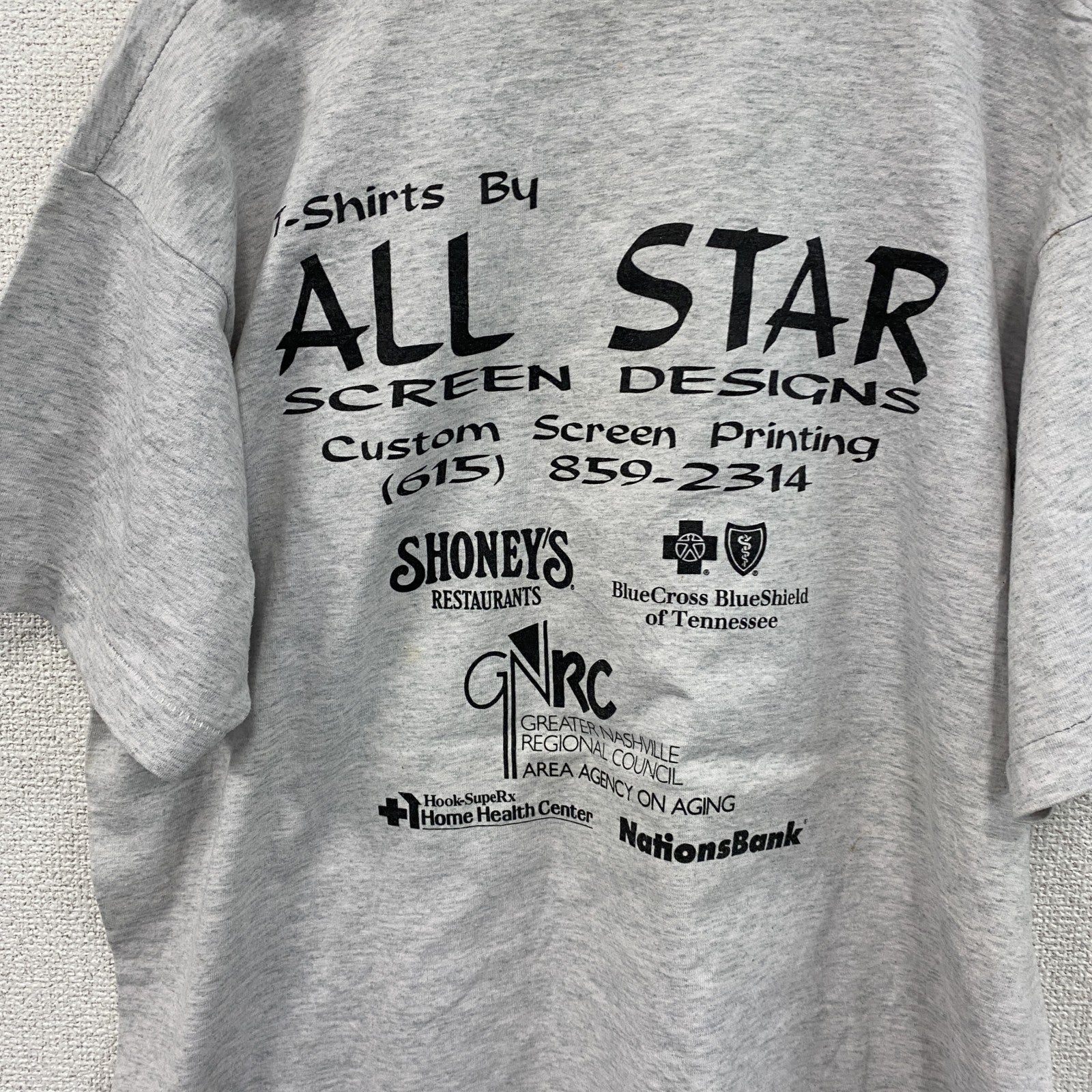 ～90s　半袖プリントTシャツ　シングルステッチ　ヴィンテージ　スポーツ　灰色　グレー　古着