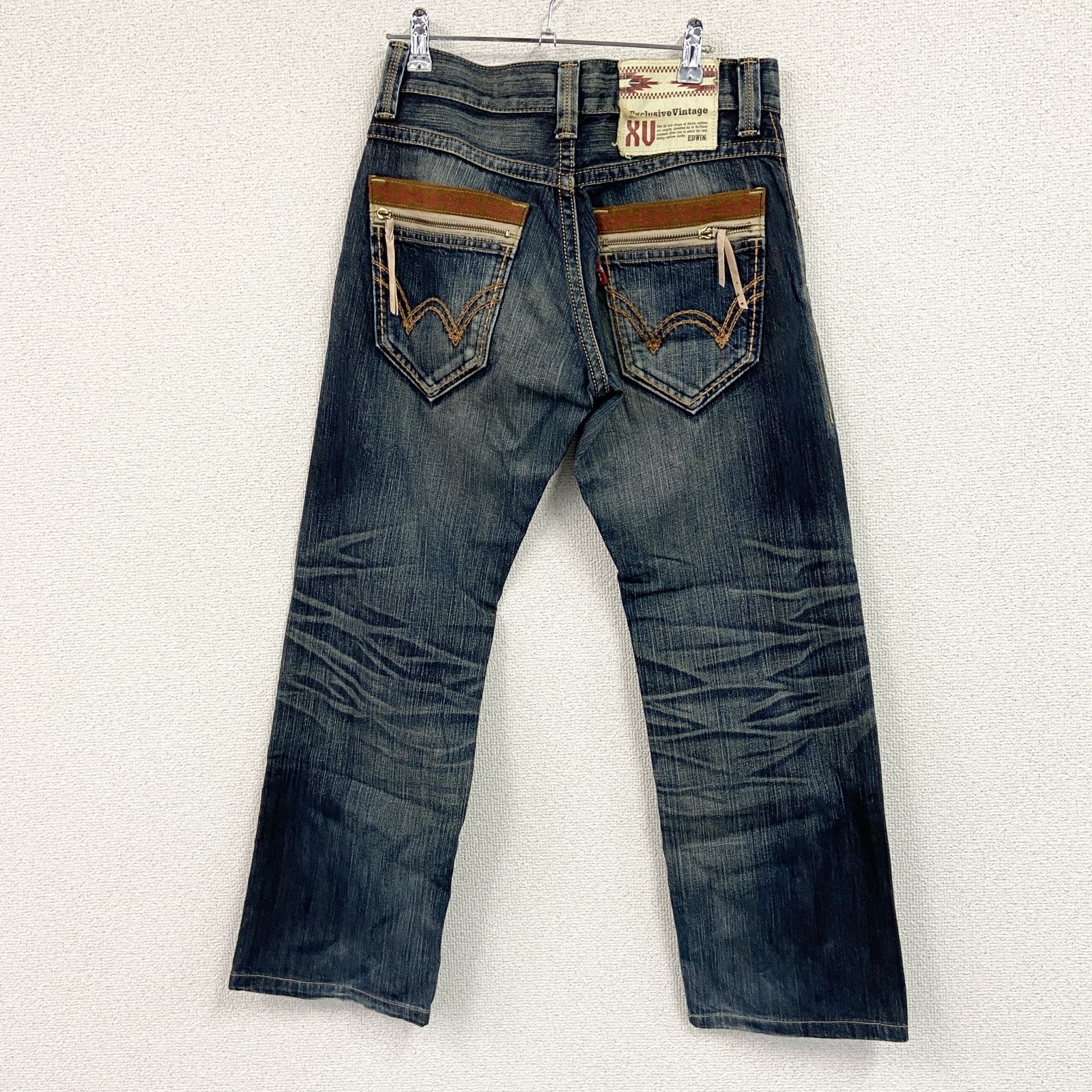 EDWIN　エドウィン　Exclusive Vintage　デニムパンツ/ジーンズ　縦落ち　鬼ヒゲ　ジップフライ　インディゴ　W28サイズ　古着