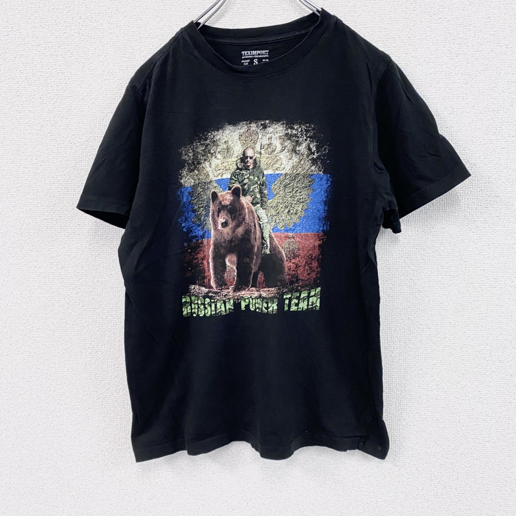 TEXIMPORT　半袖アニマルプリントTシャツ　熊　黒　ブラック　Sサイズ　古着