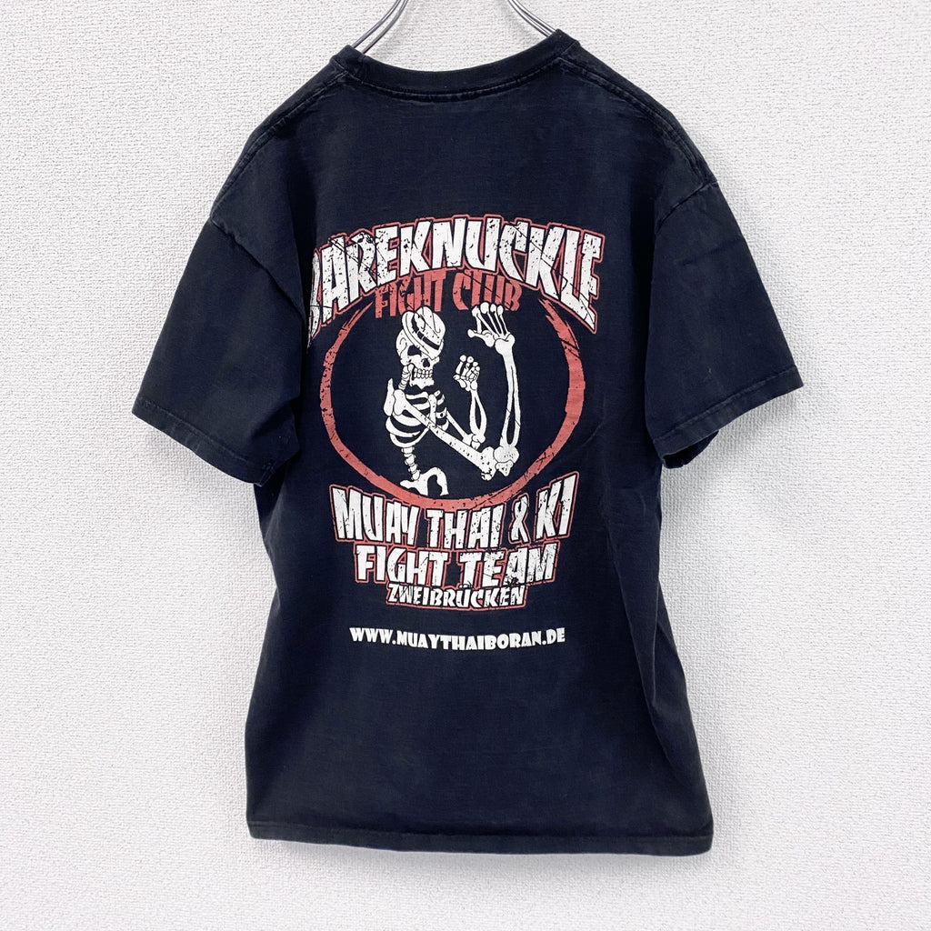 FRUIT OF THE LOOM　半袖プリントTシャツ　アーチプリント　骸骨　スカル　ドクロ　両面プリント　黒　ブラック　Lサイズ　古着