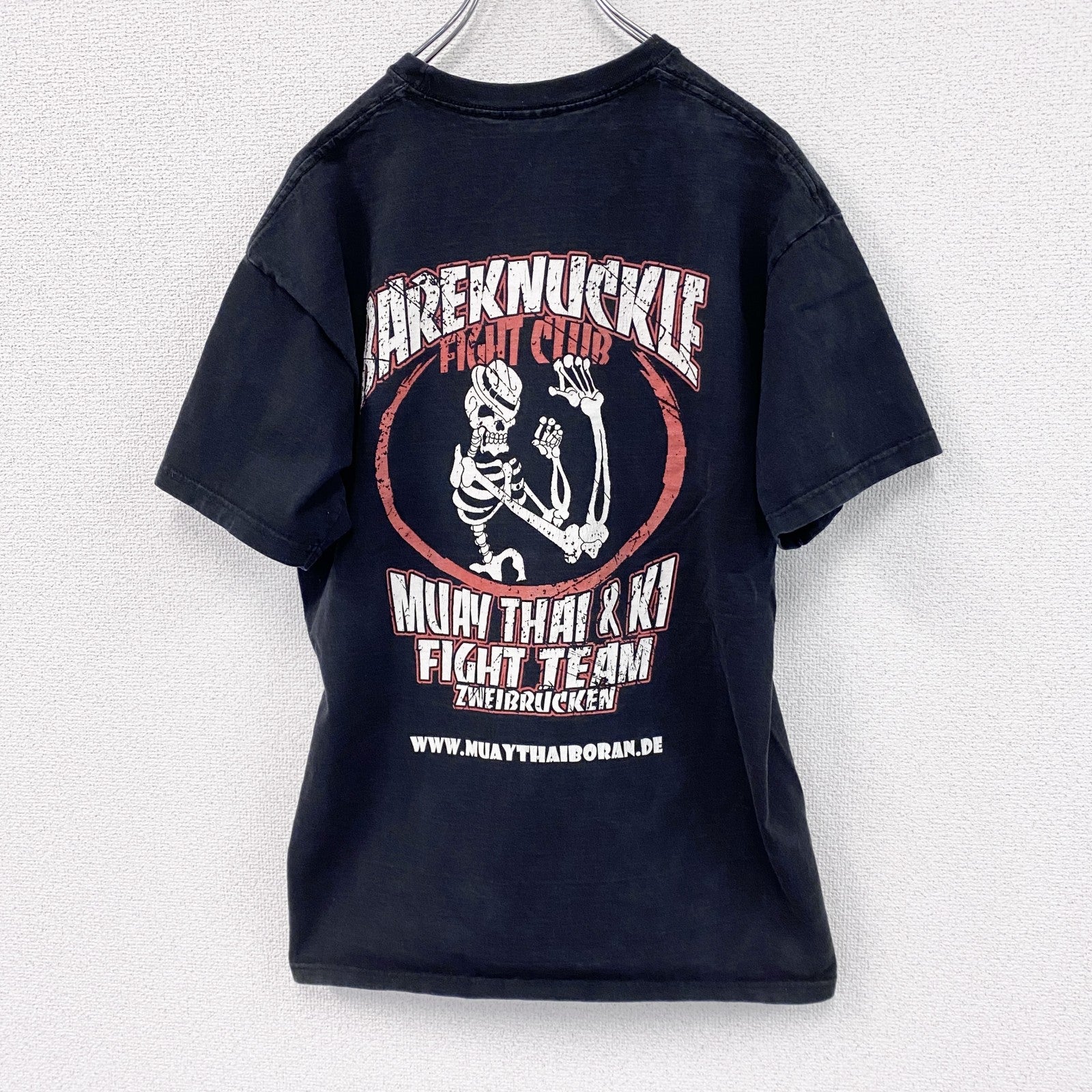 FRUIT OF THE LOOM　半袖プリントTシャツ　アーチプリント　骸骨　スカル　ドクロ　両面プリント　黒　ブラック　Lサイズ　古着