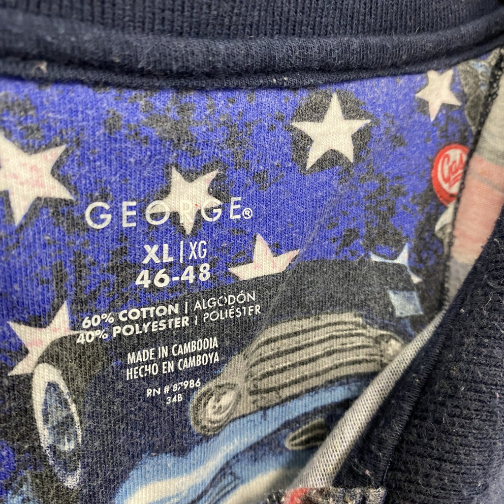 GEORGE　半袖ポロシャツ　クラシックカー　総柄　青　ブルー　XLサイズ　古着
