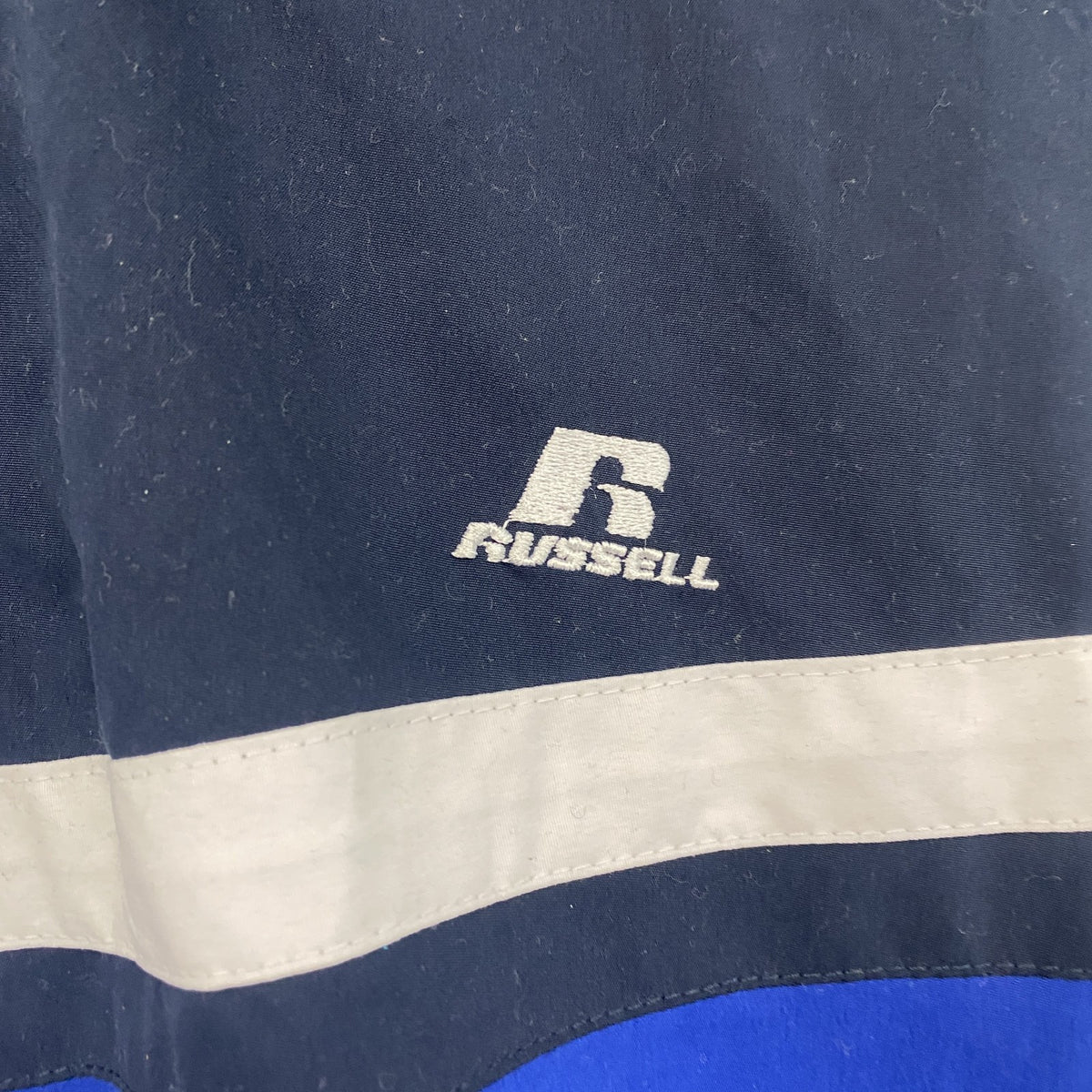 RUSSELL　ラッセル　フルジップジャケット　刺繍ロゴ　ワンポイント　オーバーサイズ　ジップアップ　青　ブルー　2XLサイズ ウインドブレーカー ナイロンアウター メンズ 古着