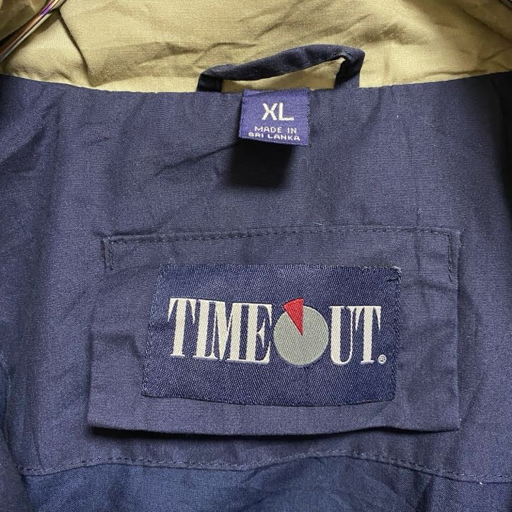 TIMEOUT　マウンテンパーカー　刺繍ロゴ　ワンポイント　比翼仕立て　紺　ネイビー　ビッグシルエット　XLサイズ　古着