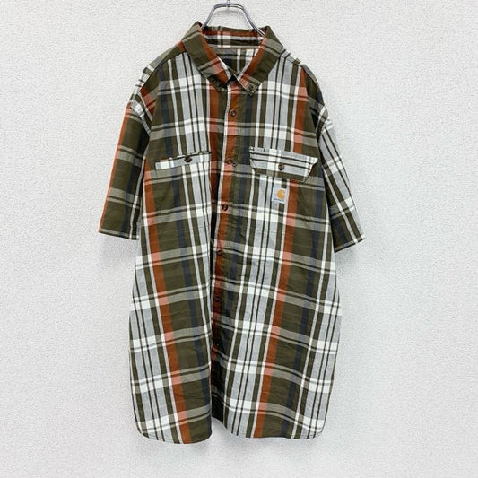 Carhartt　カーハート　半袖ボタンダウンシャツ　ラウンドシャツ　チェック柄　カーキ　マルチカラー　2XLサイズ