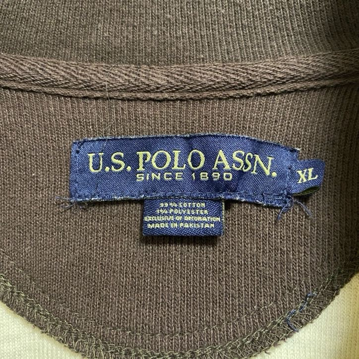 古着 used　U.S.POLO ASSN　長袖ハーフジップスウェット　トレーナー　ポイント刺繍　白　ホワイト　秋冬服　XLサイズ