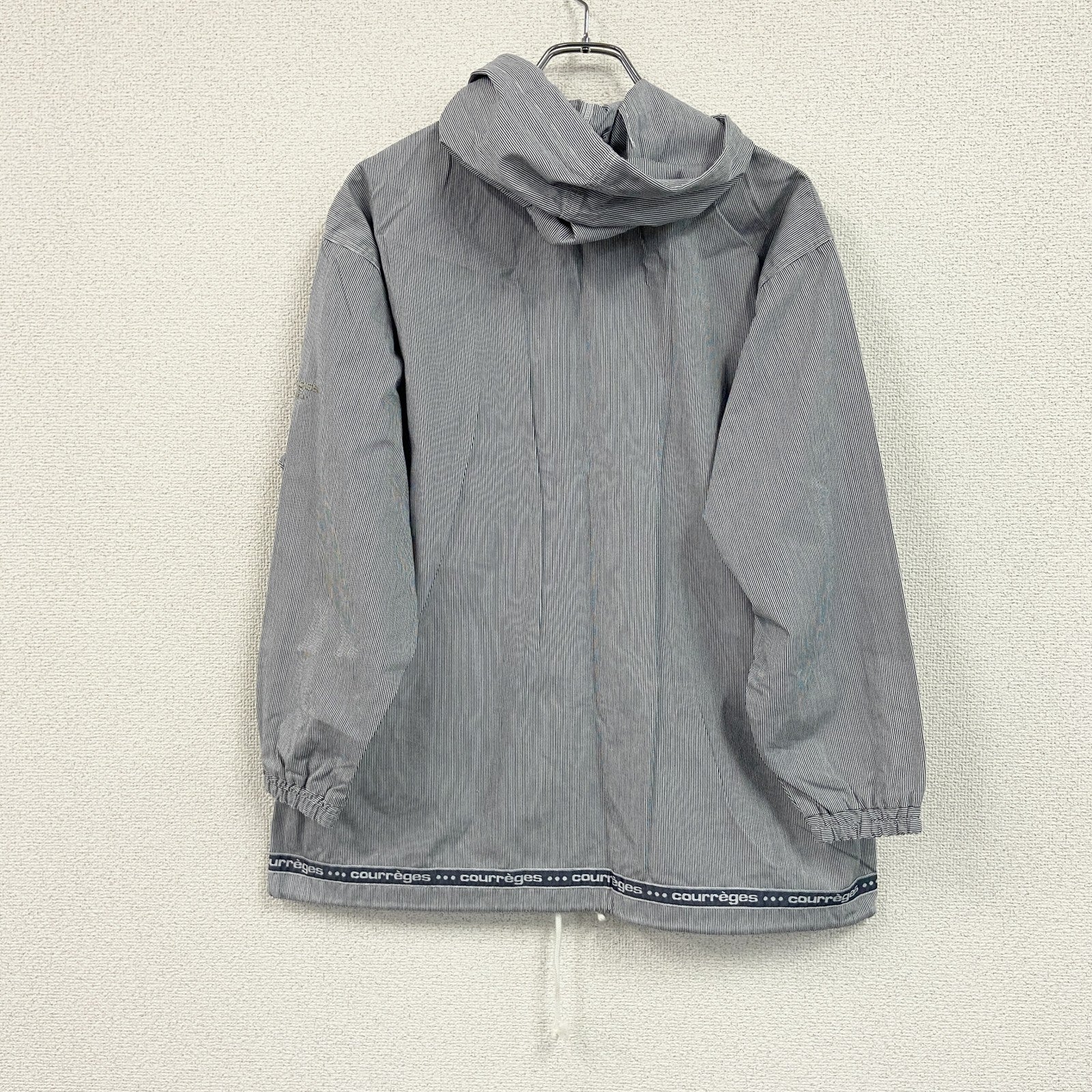 Courrges　クレージュ　フルジップパーカー/フーディー　ストライプ柄　刺繍ロゴ　紺　ネイビー　11サイズ フード付き メンズ コットン 古着