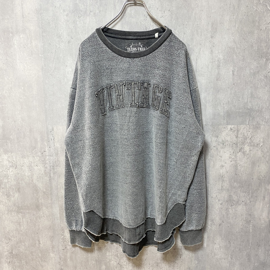 TEXAS TRUE VINTAGE　長袖起毛スウェット　トレーナー　チャコールグレー　ビンテージ　Lサイズ　古着