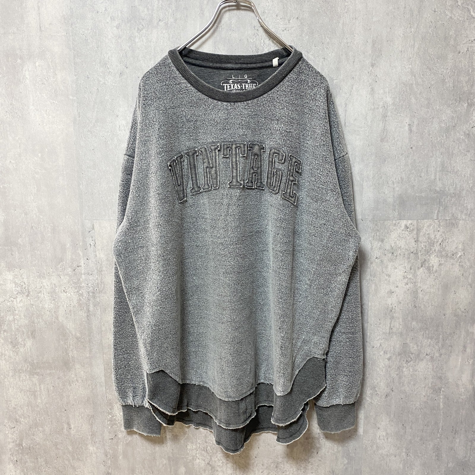 TEXAS TRUE VINTAGE　長袖起毛スウェット　トレーナー　チャコールグレー　ビンテージ　Lサイズ　古着